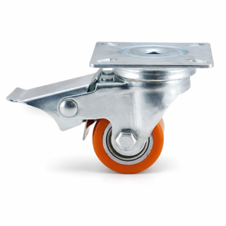 Kompakt-Lenkrolle mit Bremse, 35 mm Rad, Kugellager, PU Lauffläche, 100 kg Traglast