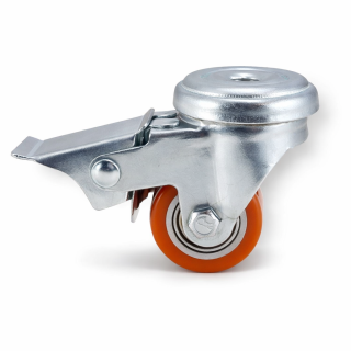 Kompakt-Rückenloch-Lenkrolle mit Bremse, 35 mm Rad, Kugellager, PU Lauffläche, 100 kg