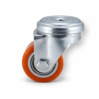 Kompakt-Rückenloch-Lenkrolle, 50 mm Rad, Kugellager, PU Lauffläche, 150 kg